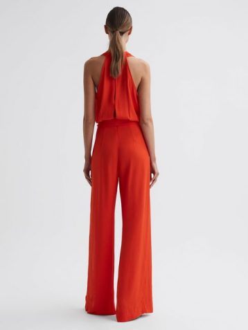 Reiss Riley Cowl Neck Wide Leg Jumpsuit Orange