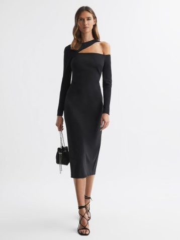 Reiss Tiffany Bodycon Off-The-Shoulder Midi Dress Black