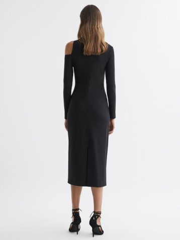 Reiss Tiffany Bodycon Off-The-Shoulder Midi Dress Black