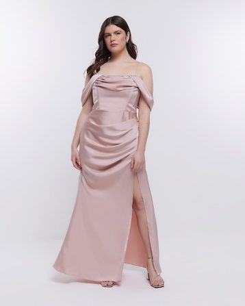 River Island Pink Blush Bridesmaid Bardot Maxi Dress