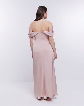 River Island Pink Blush Bridesmaid Bardot Maxi Dress