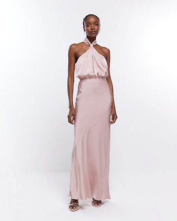 River Island Pink Blush Bridesmaid Halter Maxi Dress