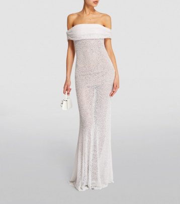 SELF-PORTRAIT Beaded Maxi Dress White