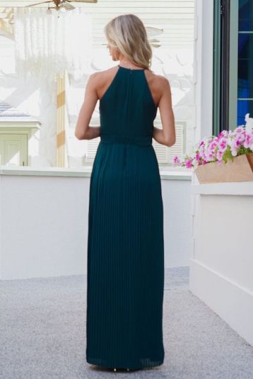 TFNC Serene Forest Green Maxi Pleated Bridesmaid Dress