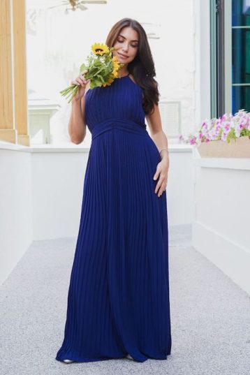 TFNC Serene Navy Maxi Pleated Bridesmaid Dress