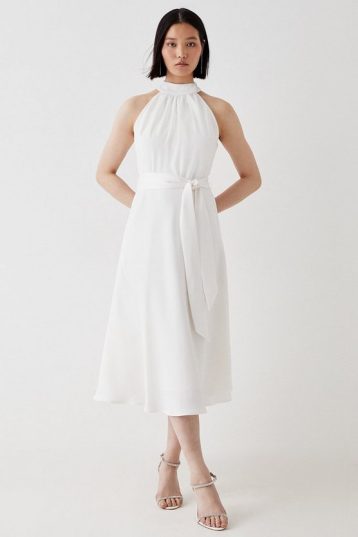 Coast Premium Halter Neck Belted Midi Dress Ivory