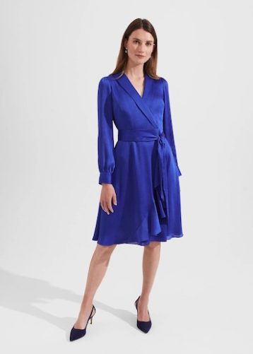 Hobbs Sally Satin Fit And Flare Dress Egyptian Blue