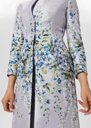 Hobbs Sofia Jacquard Coat Pale Blue Multi