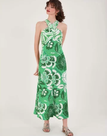 Monsoon Clo botanical print crossover maxi dress green multi