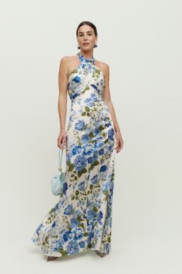 Reformation Veria Silk Maxi Dress Blue Multi Lucca