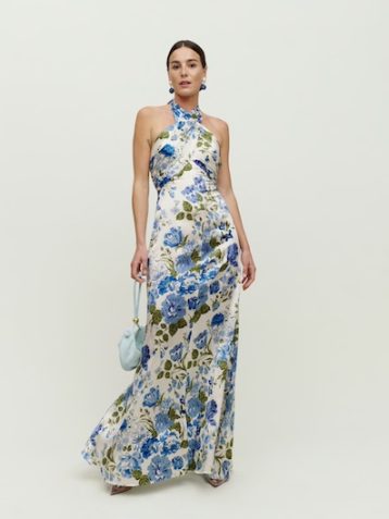 Reformation Veria Silk Maxi Dress Blue Multi Lucca