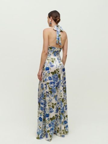 Reformation Veria Silk Maxi Dress Blue Multi Lucca