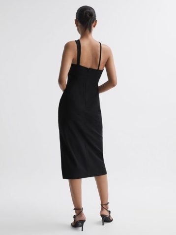 Reiss Halle Bodycon Cut-Out Midi Dress Black