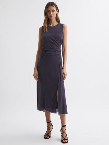 Reiss Lexi Bodycon Ruched Midi Dress Grape