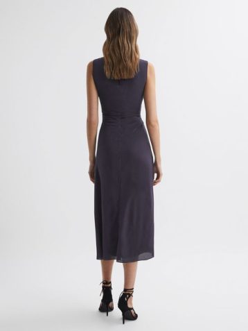 Reiss Lexi Bodycon Ruched Midi Dress Grape