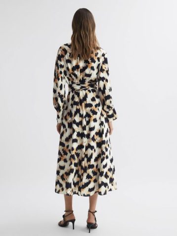 Reiss Marie Animal Print Midi Dress Black White