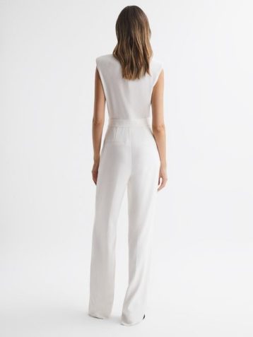 Reiss Saskia Satin Lapel Jumpsuit Ivory