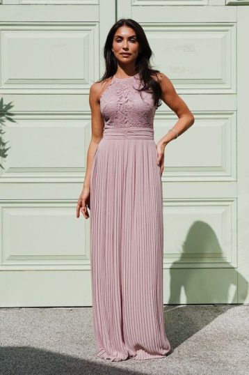 TFNC Serene Lace Blush Mauve Maxi Bridesmaid Dress