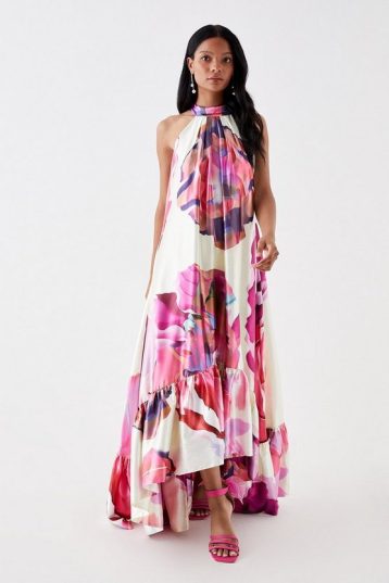 Coast Petite Flowing Halter Maxi Dress White Multi