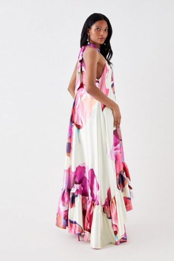 Coast Petite Flowing Halter Maxi Dress White Multi