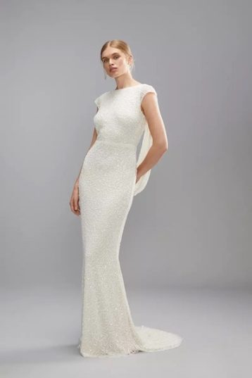 Coast COAST Draped Cowl Back Sequin Bridal Maxi Dress Ecru