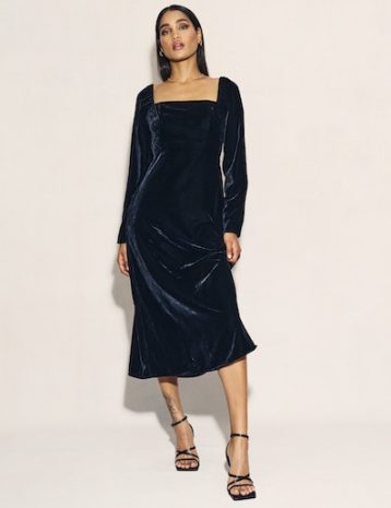 Nobody's Child Black Velvet Abby Midi Dress RECYCLED