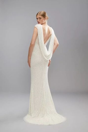 Coast COAST Draped Cowl Back Sequin Bridal Maxi Dress Ecru