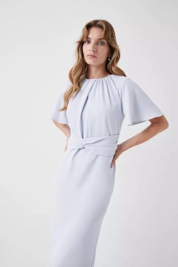 Coast Coast Twist Waist Detail Flutter Sleeve Midi Dress Grey