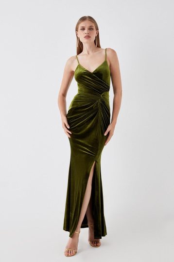 Coast Sophie Habboo Knot Front Split Hem Maxi Dress Olive green