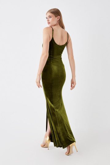 Coast Sophie Habboo Knot Front Split Hem Maxi Dress Olive green