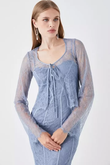 Coast Sophie Habboo Lace Bolero, Steel/Blue