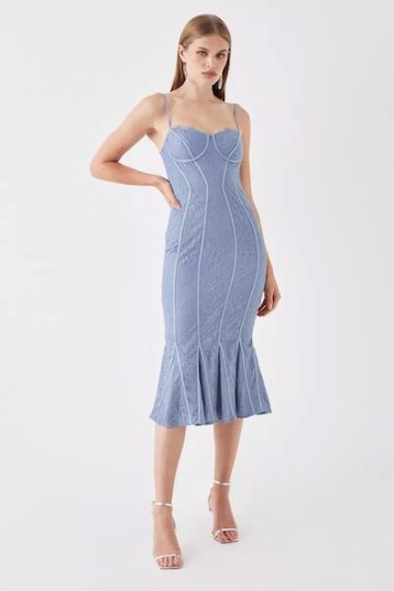 Coast Sophie Habboo Lace Panel Midi Dress Steel Blue