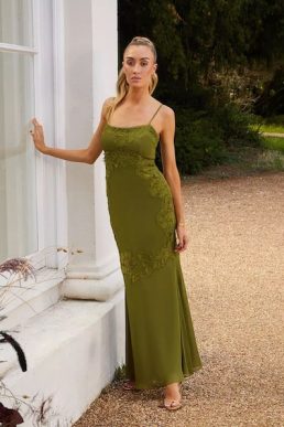 Coast Sophie Habboo Lace Trim Cami Maxi Dress Olive Green