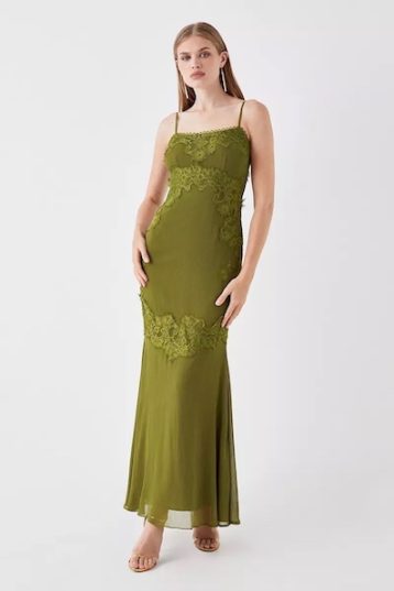 Coast Sophie Habboo Lace Trim Cami Maxi Dress Olive Green