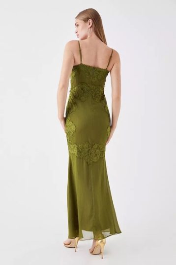 Coast Sophie Habboo Lace Trim Cami Maxi Dress Olive Green