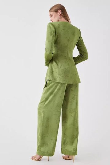 Coast Sophie Habboo Satin Jacquard Wide Leg Trouser Olive green