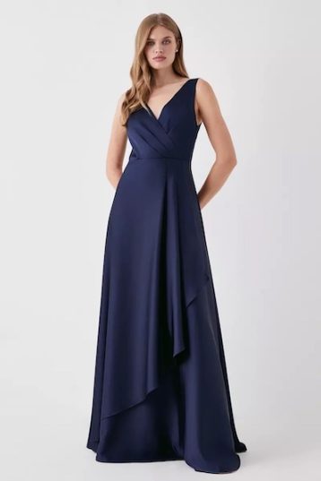 Coast Wrap Top A Line Satin Bridesmaids Dress Navy Blue