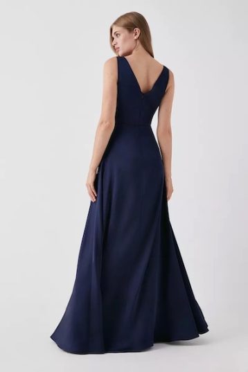 Coast Wrap Top A Line Satin Bridesmaids Dress Navy Blue