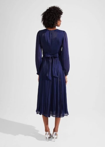 Hobbs Elina Metallic Pleated Dress Midnight Navy Blue