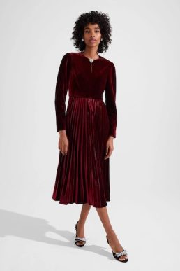 Hobbs Rosalie Velvet Dress Deep Red