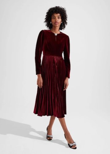 Hobbs Rosalie Velvet Dress Deep Red