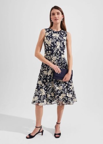 Hobbs Scarlett Embroidered Dress Navy Yellow