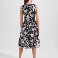 Hobbs Scarlett Embroidered Dress Navy Yellow