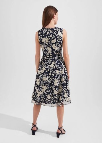 Hobbs Scarlett Embroidered Dress Navy Yellow