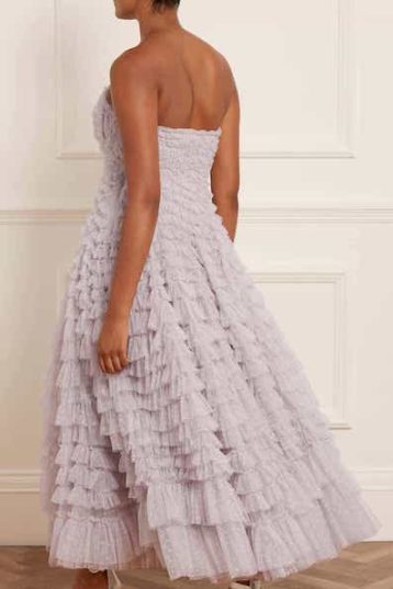 Needle & Thread Hattie Ruffle Strapless Ankle Gown Grey