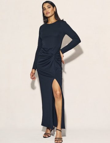 Nobody's Child Black Side Slit Gathered Lenka Maxi Dress