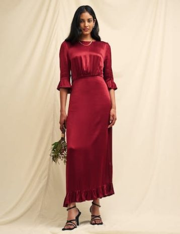 Nobody's Child Burgundy Satin Fleur Bridesmaid Midaxi Dress