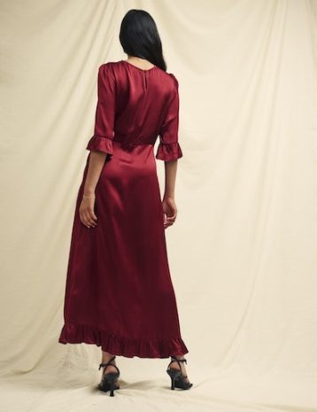 Nobody's Child Burgundy Satin Fleur Bridesmaid Midaxi Dress