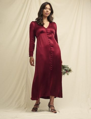 Nobody's Child Claret Red Satin Emma Bridesmaid Midaxi Dress