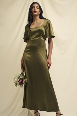 Olive Green Satin Bridesmaid Becca Midaxi Dress, £85